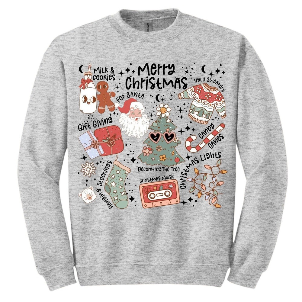 Merry Christmas Graphic Sweatshirt Unisex Gildan Heavy Blend Holiday size L